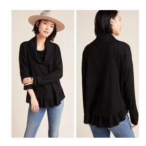 Maeve Anthropologie Addie Ruffled Hacci Sweater Black XS Boho Bohemian Cozy Soft